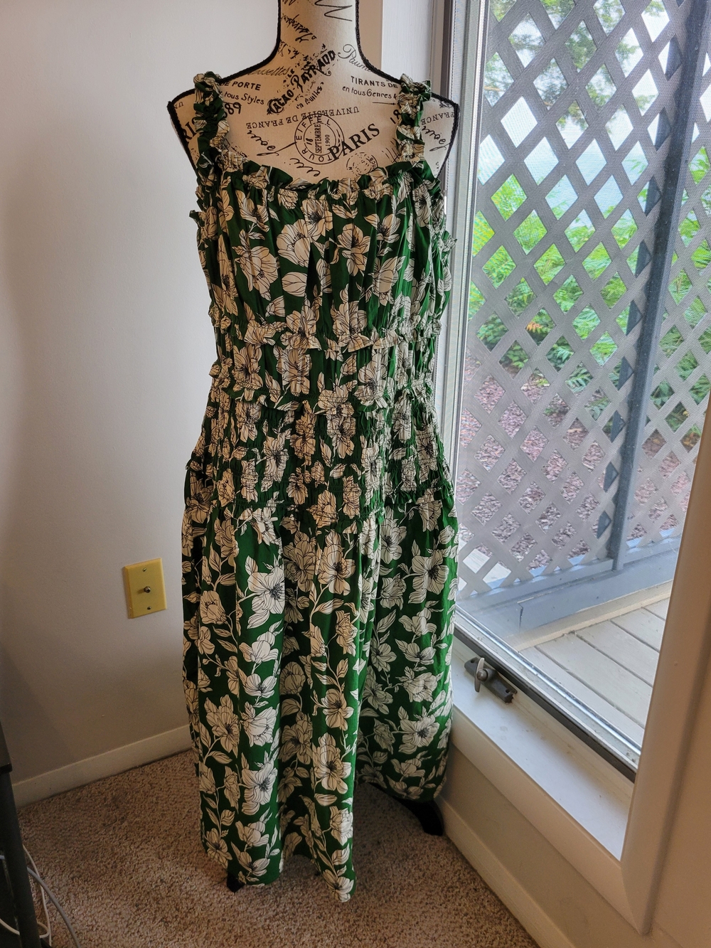 Time and Tru Green & White Floral Maxi Sundress Nwot Xl